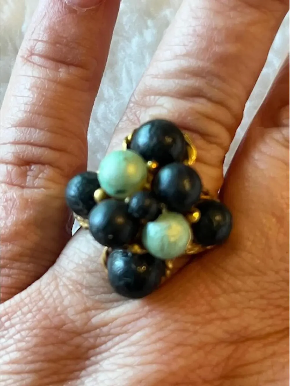 Vintage Style Cluster Bead Ring with Gold Tone Setting